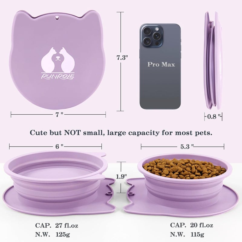 RUNROLE 2-in-1 Collapsible Silicone Dog Travel Bowls, Slot Together and Use Separately, Portable Pet Food Water Bowls, Foldable Cat Feeding Watering Dishes, 20OZ+27OZ(Purple) - Image 2
